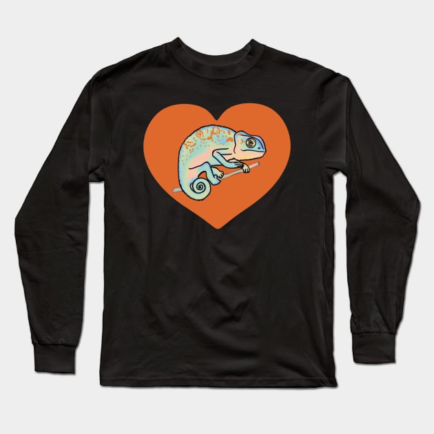 Orange Colorful Chameleon Heart for Chameleon Lovers Long Sleeve T-Shirt by Mochi Merch